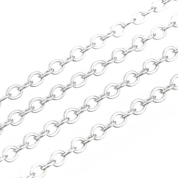1 Roll 3 M Brass Cable Chains Soldered with Spool Flat Oval Unfinished Chain Set Fashion Stacking Jewelry Chain for Women DIY Necklace Bracelet and Anklet Accessories Making 2x1.8x0.2mm Brass