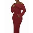 thumbnail image 2 of Women'S Fall Off Shoulder Bodycon Sweater Dress Formal Long Sleeve Elegant Club Party Midi Maxi Dresses Wine Red S, 2 of 9
