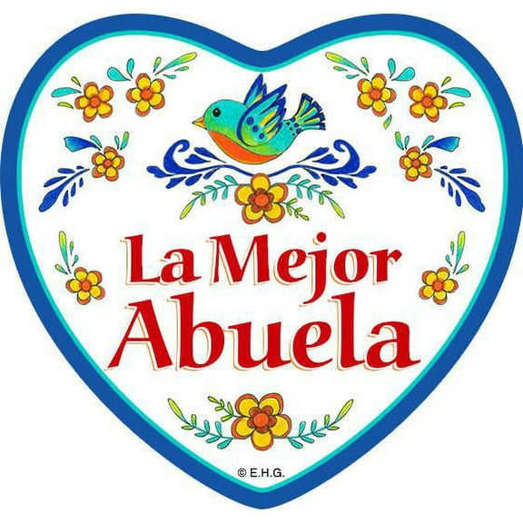 Oktoberfest Haus Multicolor Ceramic "La Mejor Abuela" Magnetic Heart Tile for Home Decor and Fridge Refrigerator Magnet