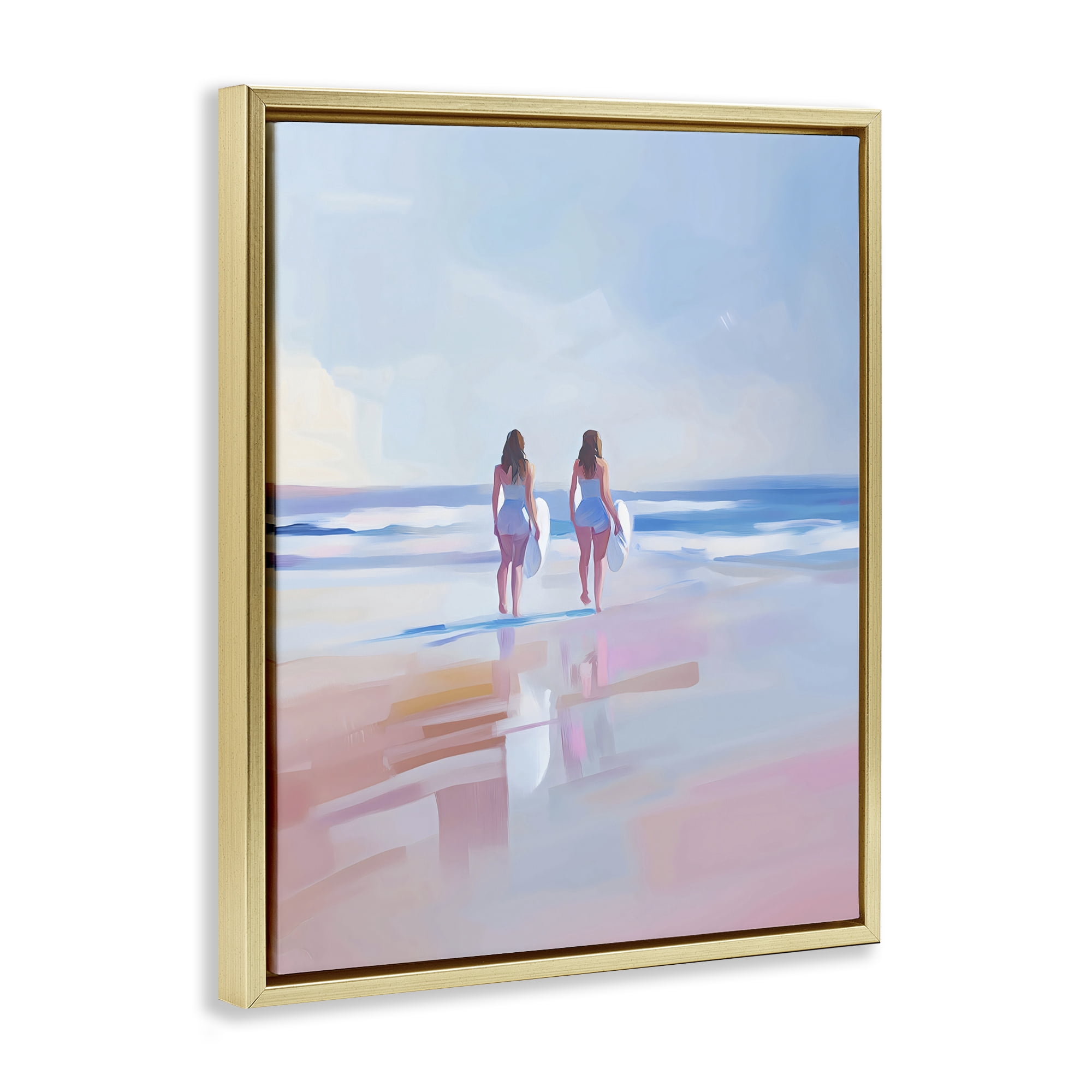 Stupell Industries Heading To Surf at Dawn Gold Framed Floater Canvas Wall Art, design by The Prints Vibe