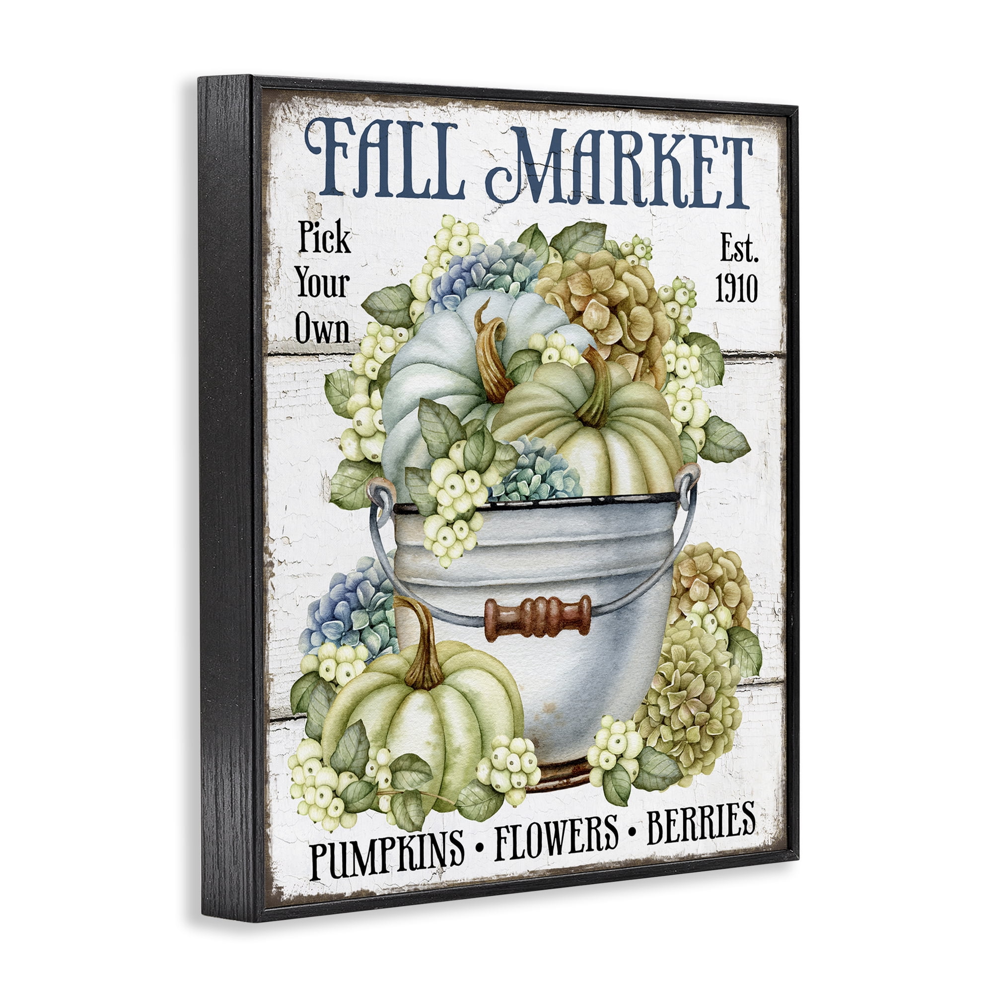 Stupell Industries Vintage Pumpkins & Hydgrangea Holiday Painting Black Framed Art Prints Wall Art, 16 x 20