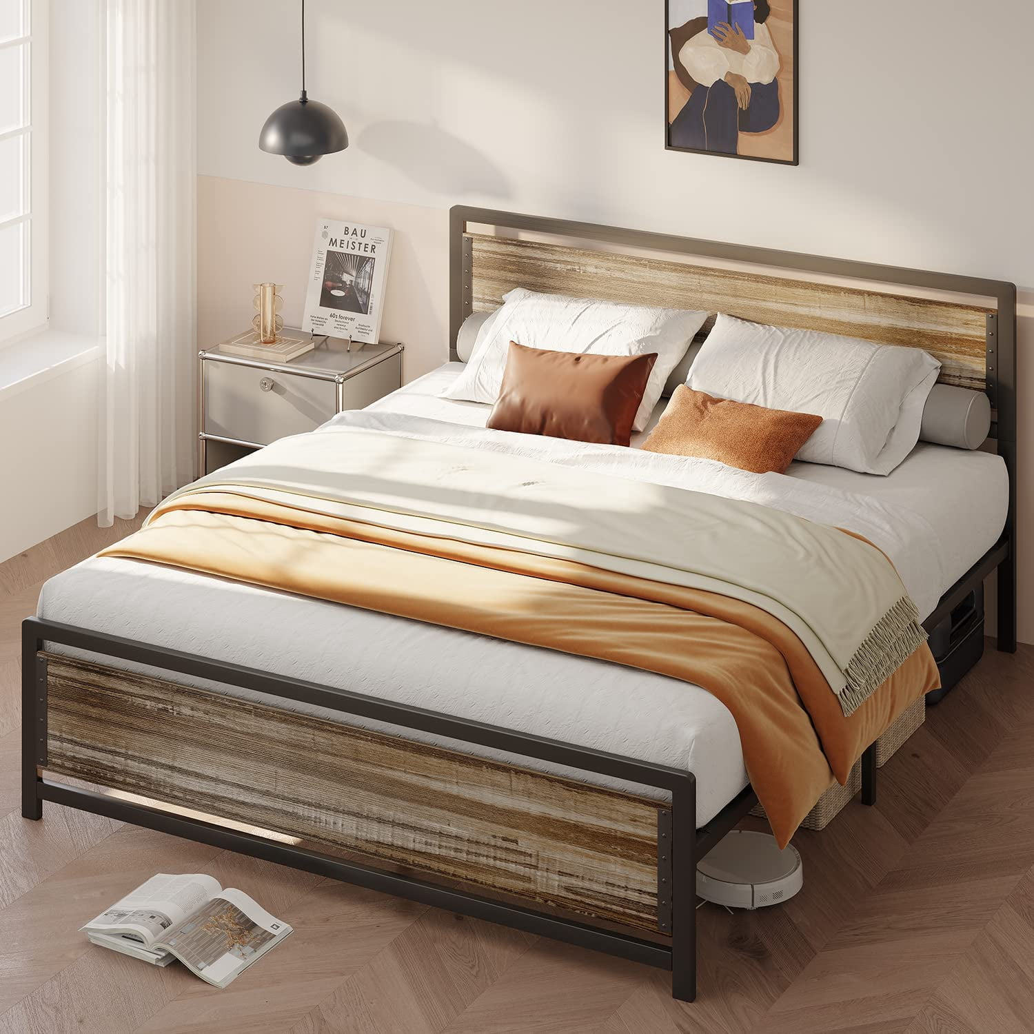 Queen Bed Frame, Lofka Queen Size Platform Bed Frame with Wooden Headboard and Footboard, 800lbs, Gray