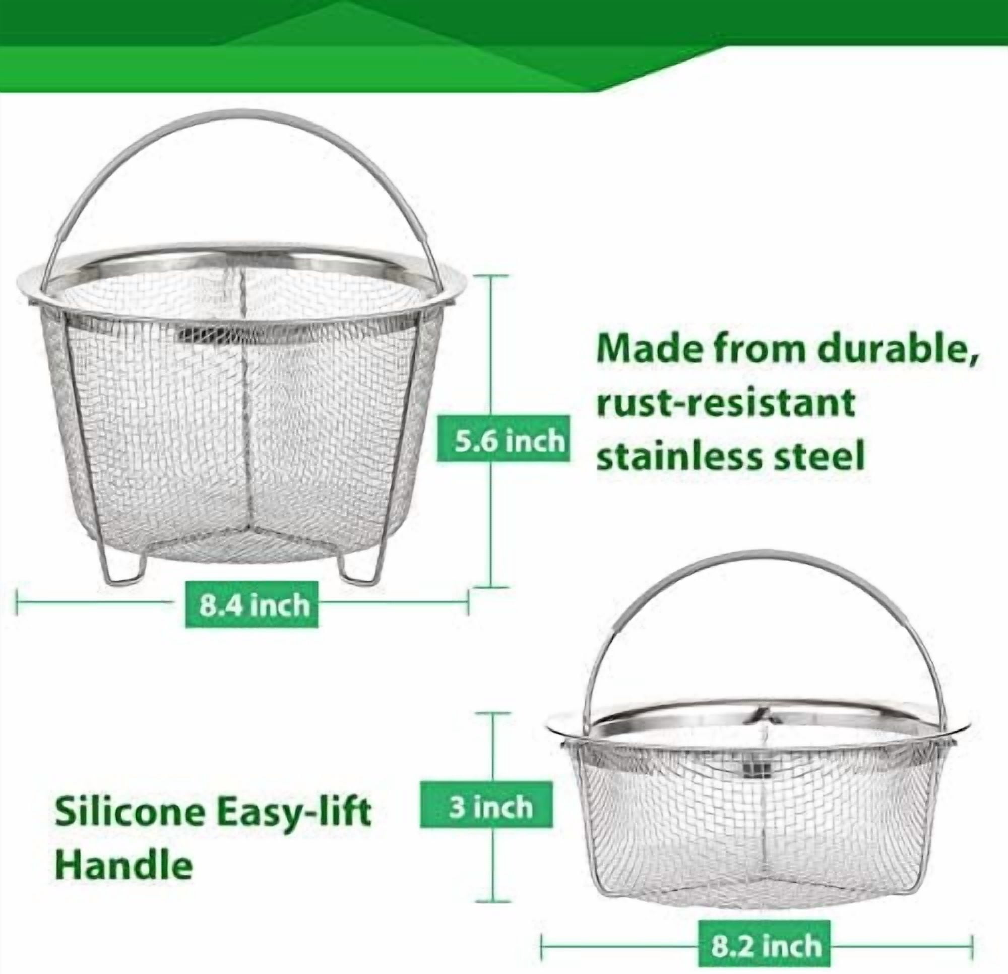 Steamer Basket for Instant Pot Accessories 6 qt or 8 quart - 2 Tier Stackable 18/8 Stainless Steel Mesh - Silicone Handle - Vegetable Steamer Insert, Egg Basket, Pasta Strainer,Silver