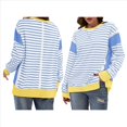 thumbnail image 3 of Sudadera Informal de Larga con Cuello Redondo y Rayas de Color Block para Mujer. Azul M, 3 of 5