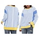 thumbnail image 3 of Sudadera Informal de Larga con Cuello Redondo y Rayas de Color Block para Mujer. Azul XXL, 3 of 5