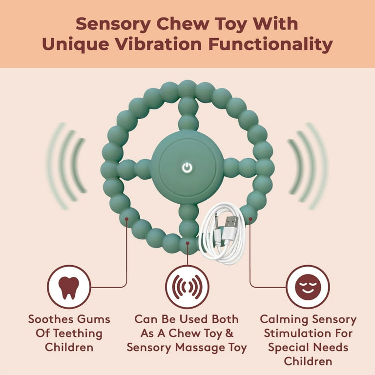 Vibrating Sensory Chew Toy - USB Chargeable Chewy Toys for Autism &  Vibrating Teether for Baby 3m+