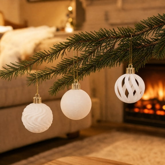 Kbndieu 24PCS White Velvet Christmas Balls Flocked Christmas Tree Decorations Ornaments, Shatterproof Xmas Bulbs, Xmas Hanging Ornament Ball for Holiday Party Wreath Garlands Trees