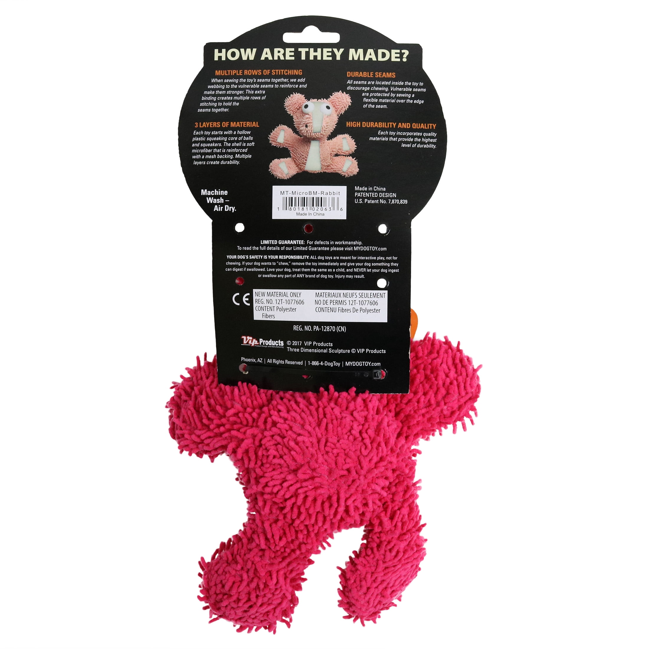Mighty Microfiber Ball Med Rabbit Durable Plush Squeaky Dog Toy