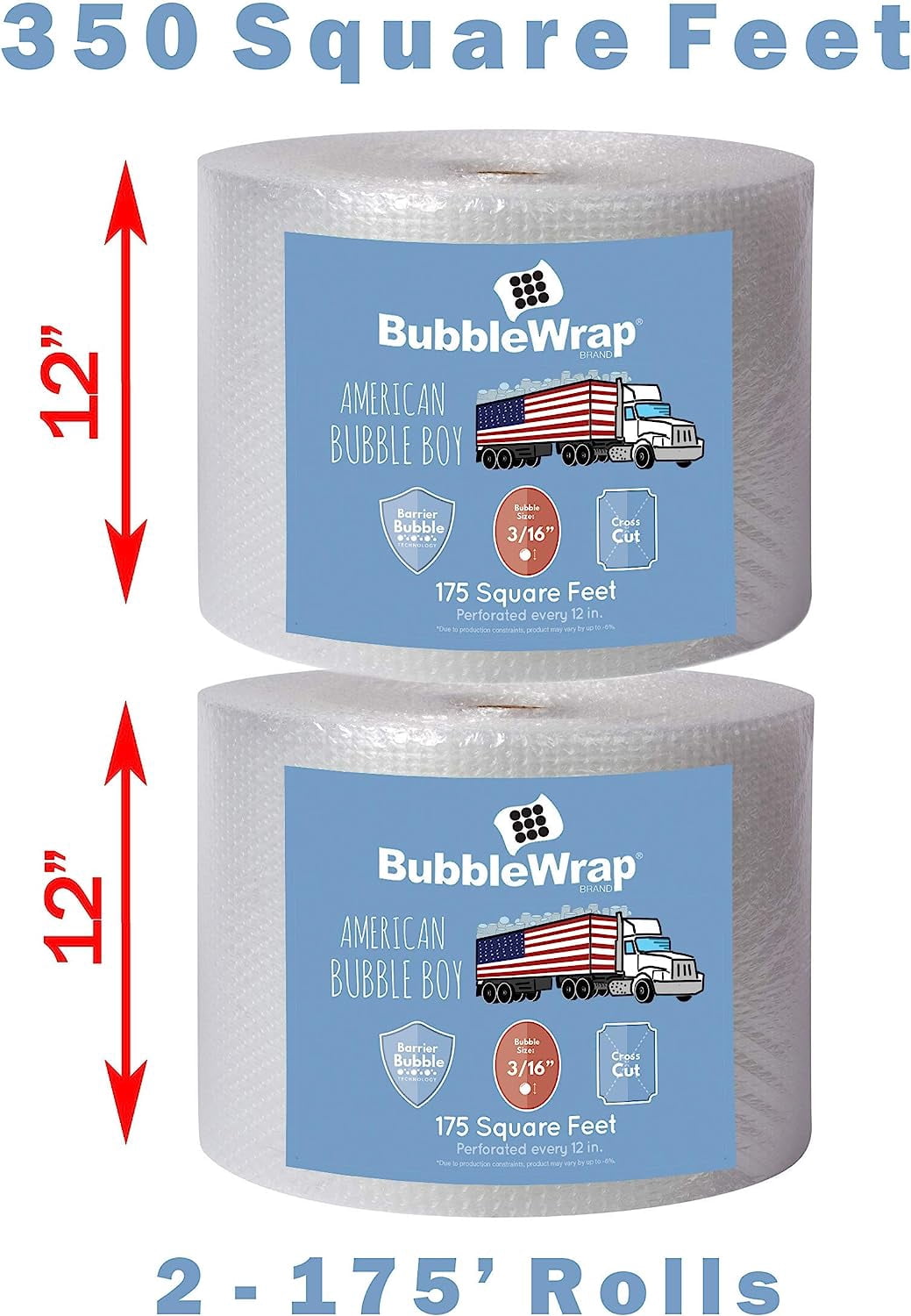 Bubble Wrap 90', Small 3/16 Cushioning, 90 ft with Perforated Every 12" : Office Products