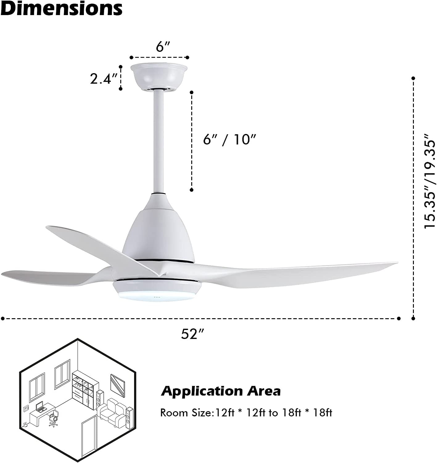 TCL Ceiling Fan with Light Bulb, Remote Control, Reversible Blades, for Indoor & Outdoor, White