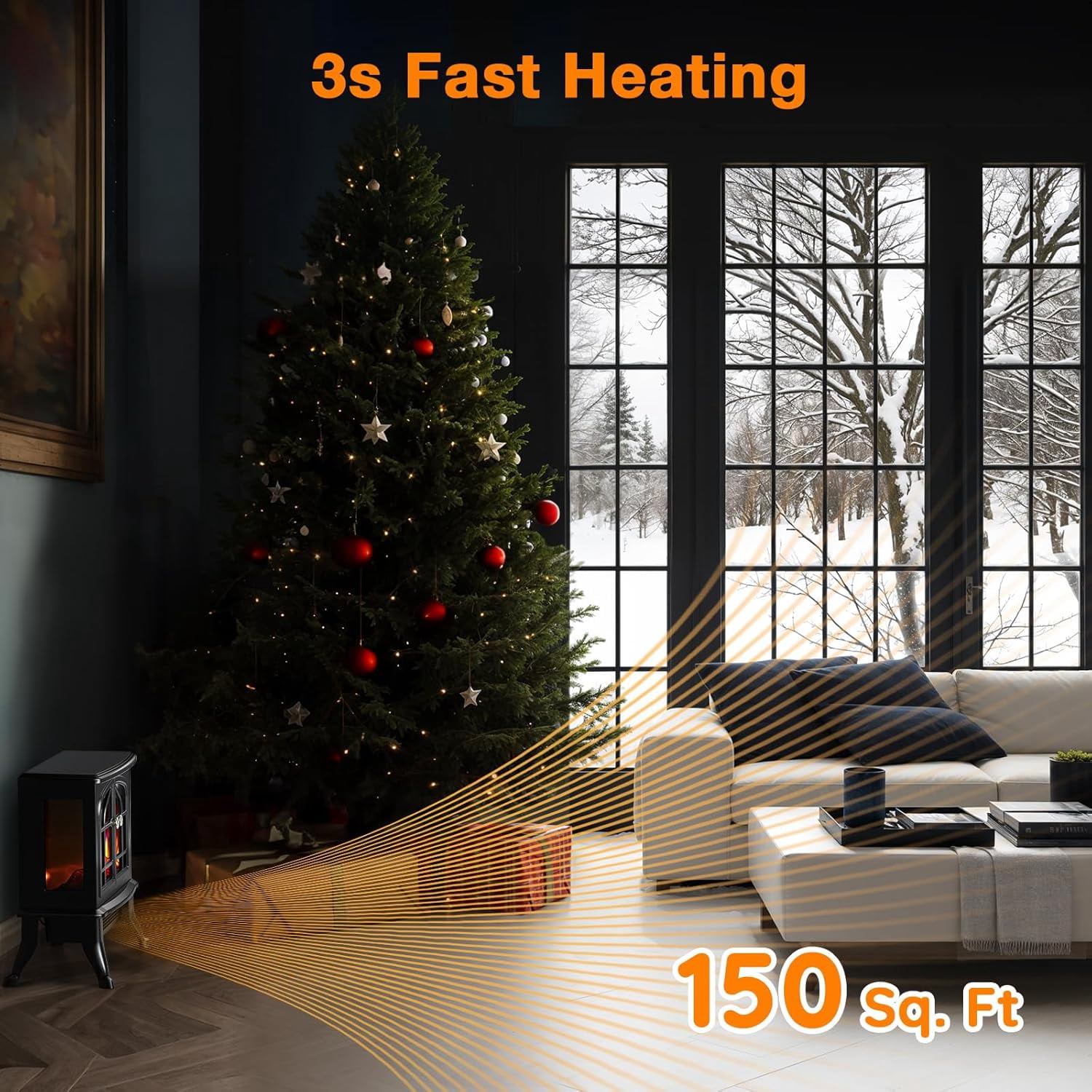 Nordic Hygge 1500-Watt Electric Fireplace Space Heater with 3s Fast Heating, 3D Flame Effect, Overheat Protection