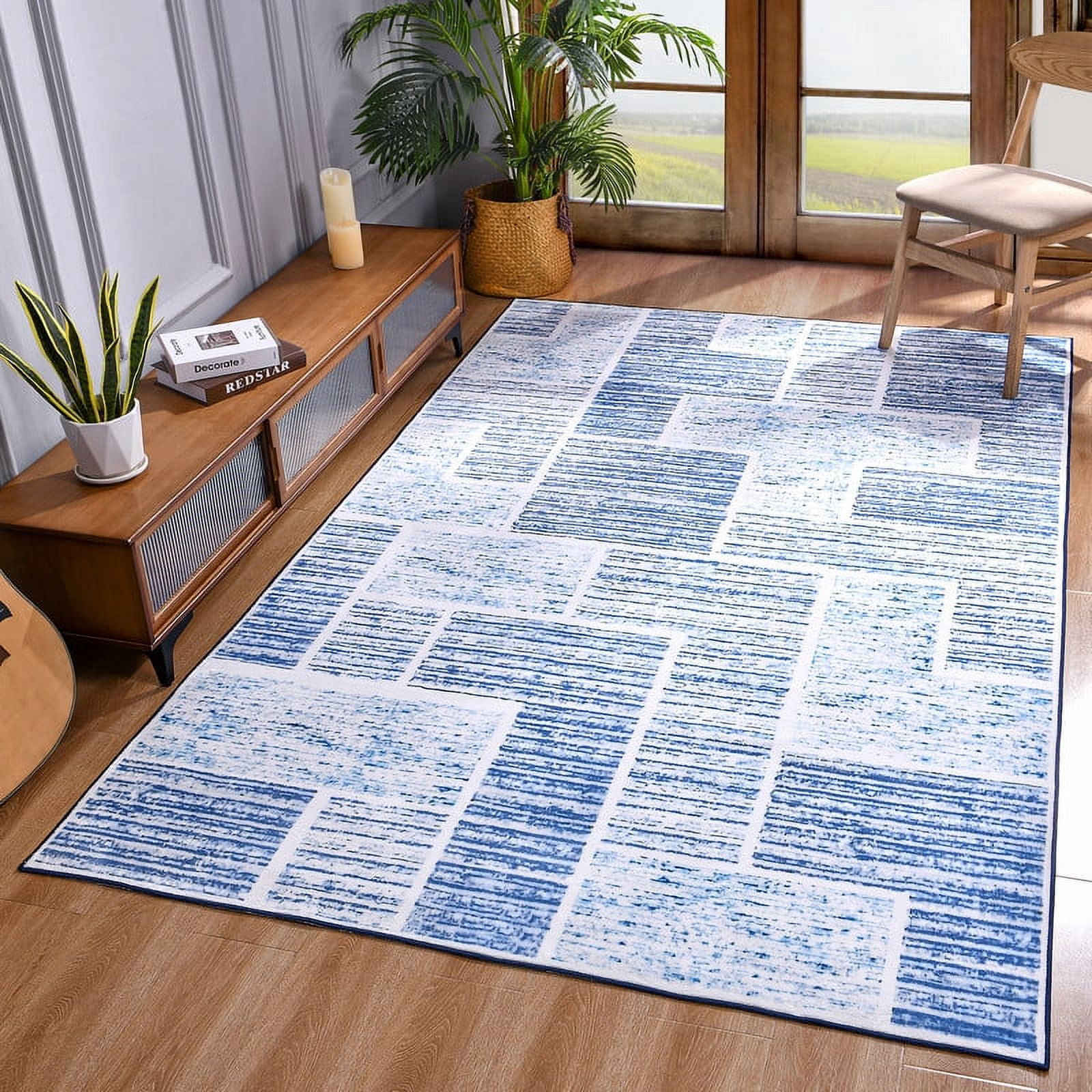 Junovo Washable Upgrade Area Rug Super Soft Rugs with Non-Slip Backing, for Living Room/Bedroom,6'x9',Blue