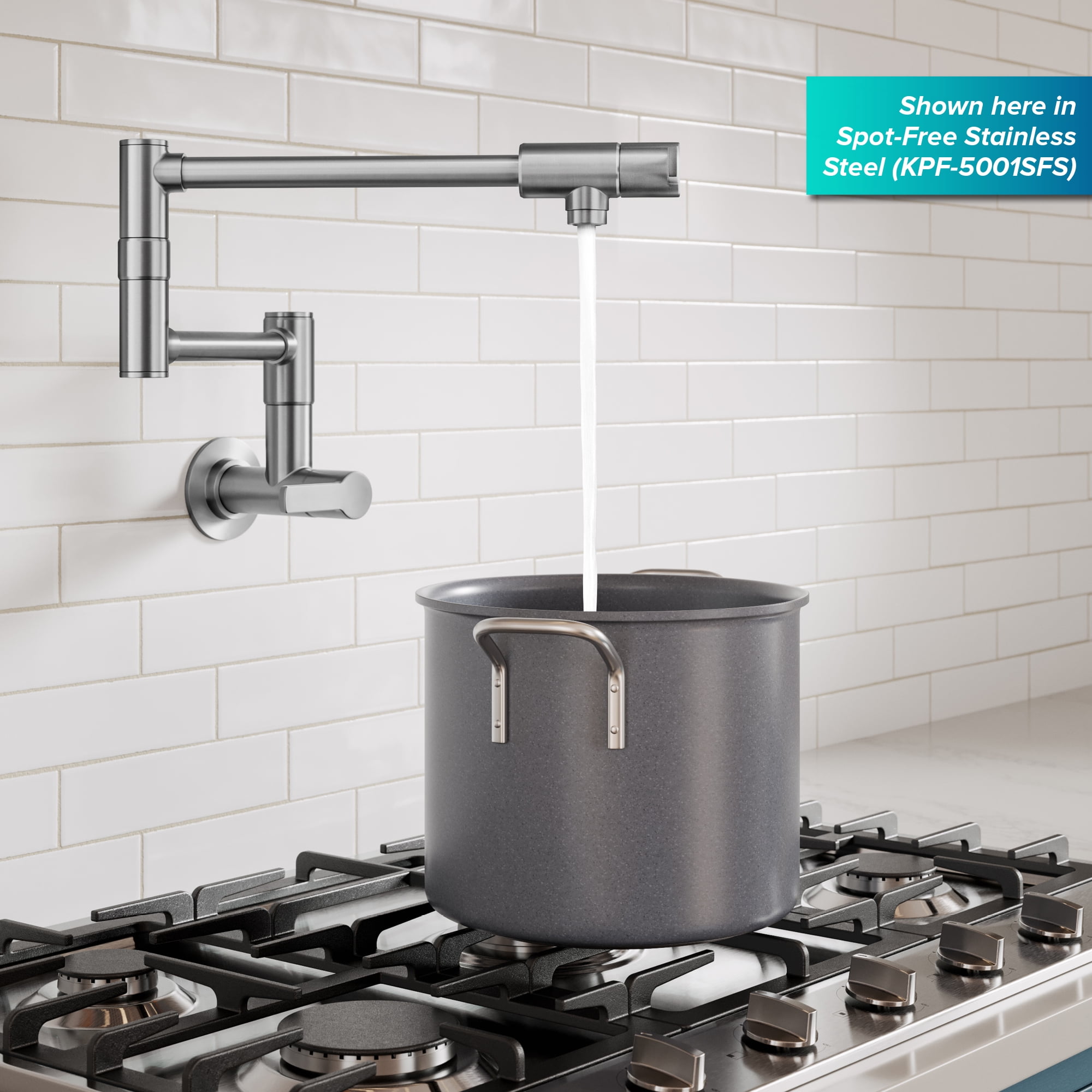 KRAUS® Oletto™ Wall Mount Pot Filler Kitchen Faucet with Retractable Arm in Matte Black