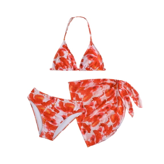 MEZZALL Summer Separate Children Swimming Girls Medium Large Size Net Swimsuit With Printed Design Three Piece For Girls Bohemian Beachwear