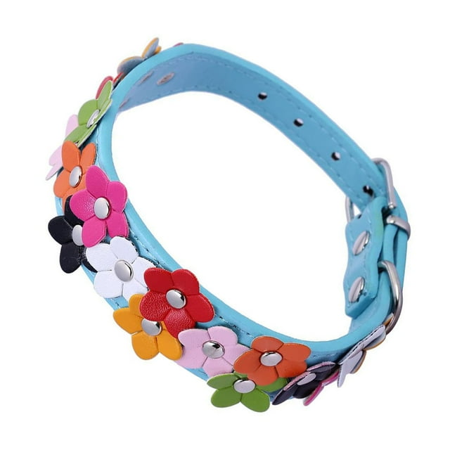 Collier en Alliage en Cuir pour Animaux de Compagnie Réglable Fleur en Cuir pour Animaux de Compagnie Collier Chaîne de Cou pour Animaux de Compagnie, Bleu, XS, 2.5x30cm