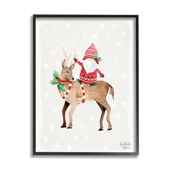 Stupell Industries Santa Claus Gnome Reindeer Holiday Patterned Stars Painting Black Framed Art Print Wall Art, Design by Heatherlee Chan