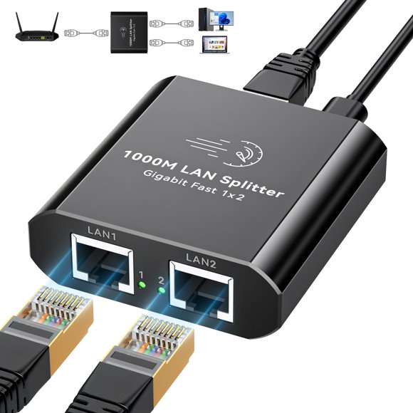 Divisor Ethernet AILVLVNG de 1 a 2 puertos Gigabit RJ45 de 1000 Mbps