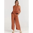 thumbnail image 4 of Women'S Pants Sets 2 Piece Outfits Sleeveless Round Neck Tank Tops Elastic Waist Wide Leg Orange S, 4 of 9
