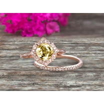 2.55 Carat 7mm Cushion Cut Champagne Diamond Moissanite Wedding Set Bridal Engagement Ring On 10k Rose Gold Vintage Art Deco Antique Flower Halo Design