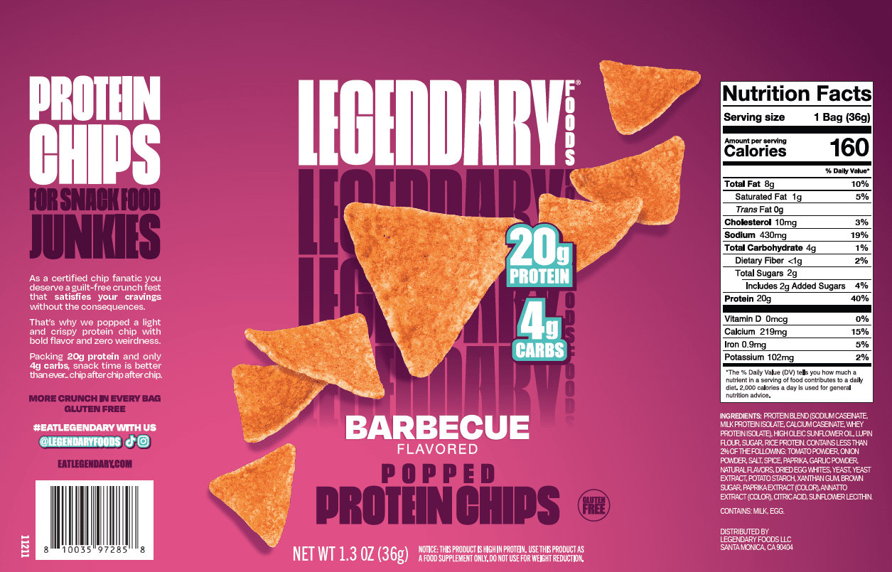 (7 pack) Legendary Foods Popped Protein Chips - BBQ 1 Count | Protein Snack | Gluten-Free| Keto Friendly