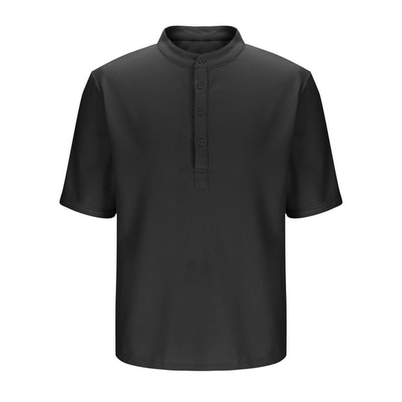 Coorders Men's Casual Short Sleeve Shirt, Button Stand Collar Blouse Top for Men, Black, M