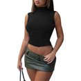 thumbnail image 6 of Women Sleeveless Bodycon Slim Fit Crop Top Turtleneck Plain Solid Color Cutout Backless Vest Navel T-Shirts, 6 of 9