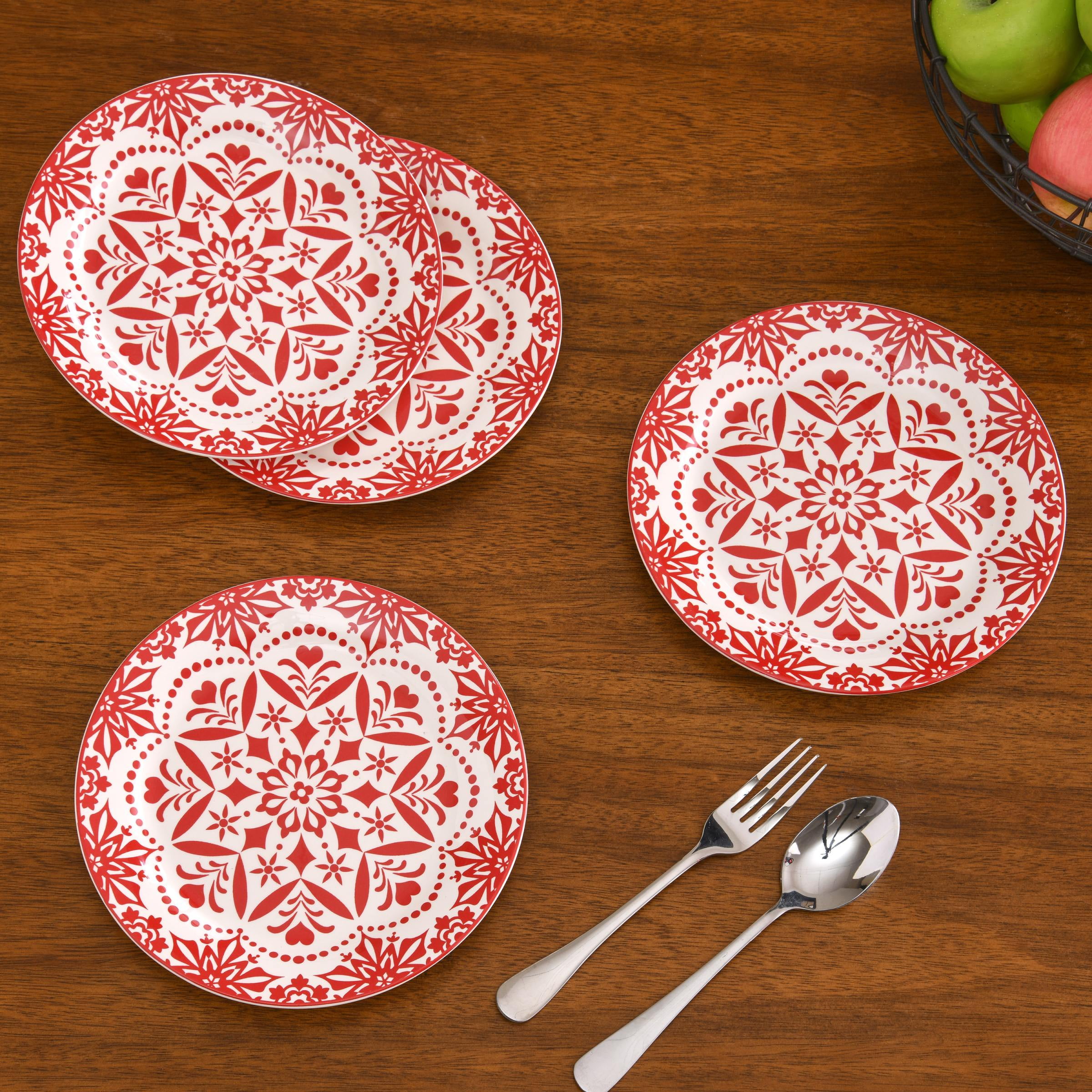 Mainstays Holiday Red and White Set of 4 Salad Plates