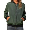 thumbnail image 4 of Xuanfei Women Solid Color Zip Up Long Sleeve Pocket Bomber Jacket, 4 of 4