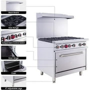 36-Inch Gas Oven Range 6-Burner, Heavy-Duty Oven Ranges 210,000 BTU Commercial Range for Kitchen Restaurant, NSF