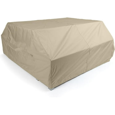 Picnic Table Cover - Water-Resistant Polyester, Mesh Ventilation, Patio Table Covers, 76W x 62D x 32H, Khaki