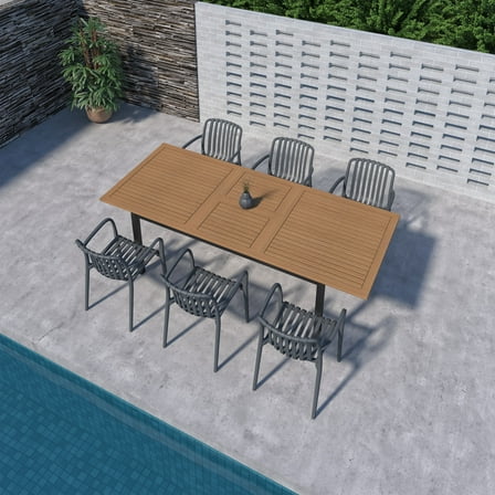 Amazonia Port of Mystique 7-Piece Teak Finish Wood 100% FSC Rectangular Patio Dining Set Grey