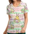 thumbnail image 2 of Pompotops Women's Fashion Easter Rabbit Print V-neck Short Sleeve Pocket Workwear Top, 2 of 5
