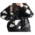thumbnail image 1 of Chandails à Col Rond pour Femmes, Manches Longues, Imprimé Vache, Décontracté, Oversize, Noir TG, 1 of 7