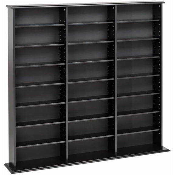 BOWERY HILL 51" Triple Deluxe Media Storage Cabinet, Holds CD, DVD, Large Wall Media Storage Rack in Black