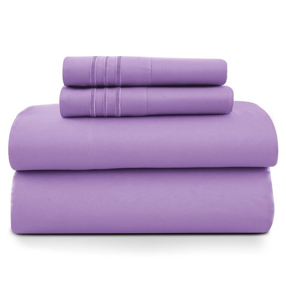 Lux Decor Queen Size Sheet Set, 4-Piece Plain Soft Microfiber Deep Pocket Queen Bed Sheets, Includes 1 Fitted Sheet, 1 Flat Sheet, 2 Pillowcases, Purple