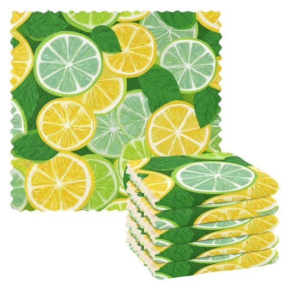 6 Pieces of Kitchen Towels 11x11Inch Kitchen Dish Cloths Kitchen Dish Towels Reuseable Cleaning Cloths Cute Seamless Lemon