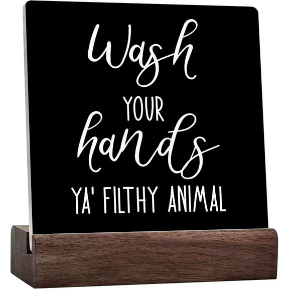 Funny Bathroom Decor, Wash Your Hands Ya‘ Filthy Animal Humor Washroom Ceramic Table Sign Decorations For Bathroom Shelf Toilet Restroom Kitchen Tabletop Desk Decor