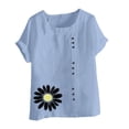 thumbnail image 4 of Womens Tops Plus Size Clearance! Xunlbb Women Fashion Casual Linen Top Printed Short Sleeve Button T-shirt Blouse Top ,T-shirt Tunic Tops Light Blue, 4 of 4