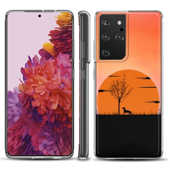 Slim-Fit Lightweight Protective Phone Case compatible with Samsung Galaxy S21 ULTRA 5G, by OneToughShield ® - Sunset Dachshund