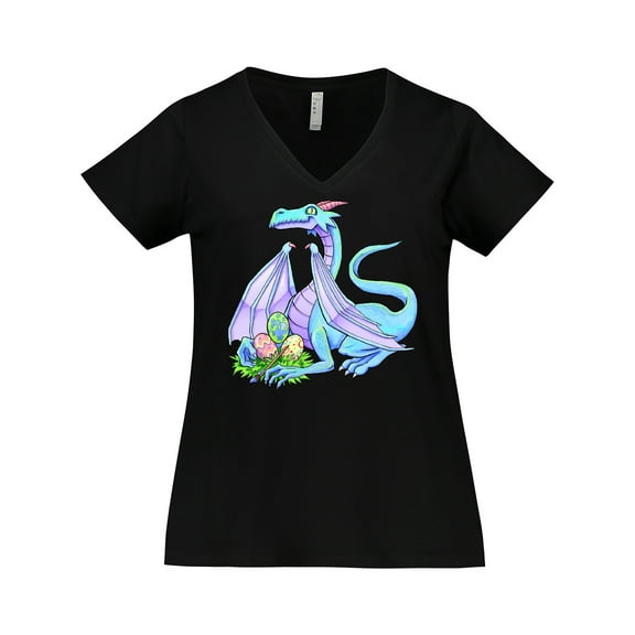 Inktastic Blue Easter Dragon with Painted Eggs Women's Plus Size V-Neck T-Shirt