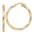 thumbnail image 1 of Quality Gold TF2101 14K Yellow & Rhodium with Rose & White Rhodium Polished Twisted Hoop Earrings, 1 of 1