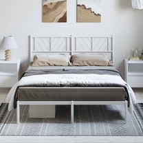 vidaXL Queen Metal Bed Frame with Headboard, Sturdy Steel, White, No Mattress