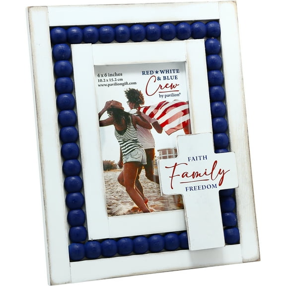 Pavilion Gift Company Pavilion-Faith Family Freedom-Wooden 10" x 7.75"-Holds a 4 by 6" Photo Picture Frame, 7.25 X 9.25, White