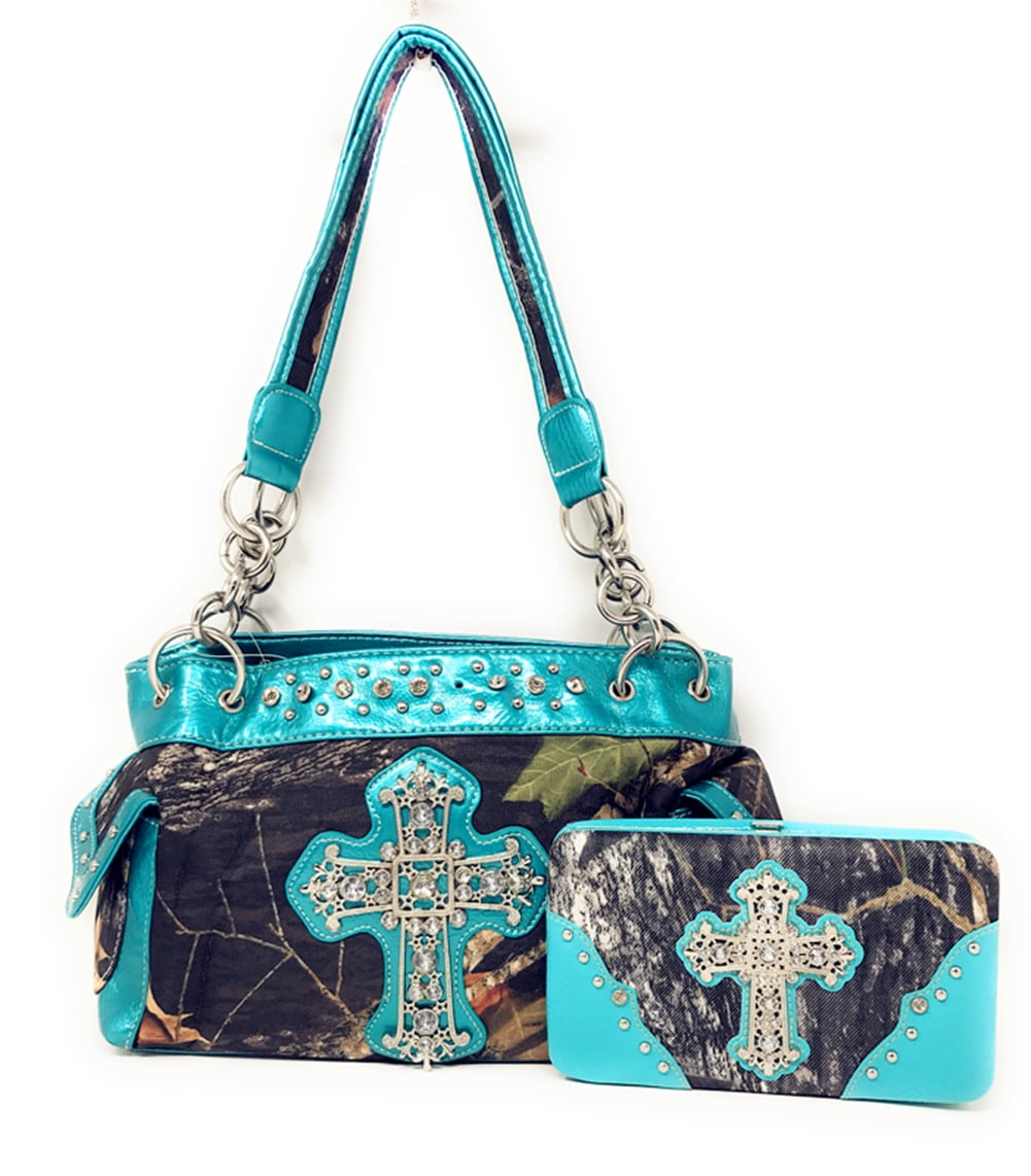 Western origin rhinestone Embroidery decoration Camouflage Shoulder Bag Totes Handbag With Wallet Set