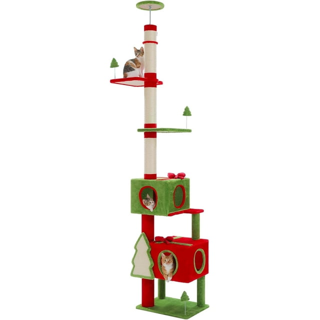 Floor to Ceiling Cat Tree Tall Cat Tower Inches Adjustable Cactus Cat Tree with Extra Thick Scratching Posts Replaceable Hammock and Soft Perch for Indoor Cats