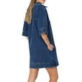 thumbnail image 3 of Womens Summer Collared V Neck Mini Casual Jean Dresses with Pockets Dark Blue L, 3 of 6