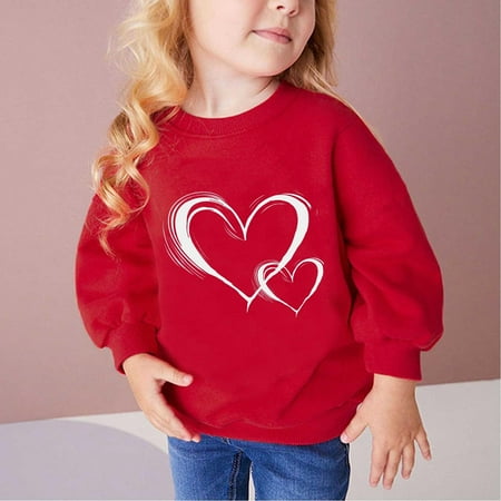 

kakina CMSX Children s Girls Heart-shaped Print Sweatshirt Top Classic Casual Solid Color Long Sleeve Round Neck Sweatshirt Pullover Top