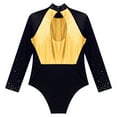 thumbnail image 4 of dPois Kids Girls Rhinestone Long Sleeve Gymnastics Leotard Ballet Dance Unitard Bodysuit Dance Suit Gold 6, 4 of 6