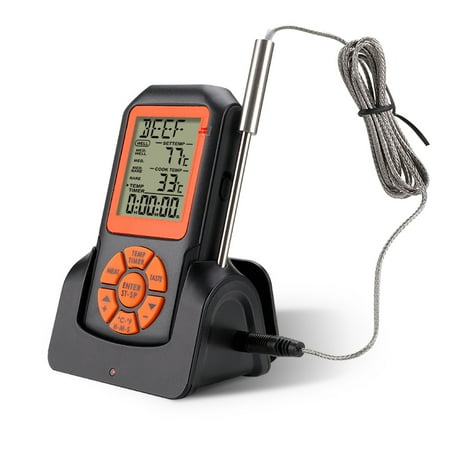 

Linyer Wireless Meat Battery Operated Waterproof Stainless Steel Probe Barbeque Temperature Meter Alarm Kitchen Accessory