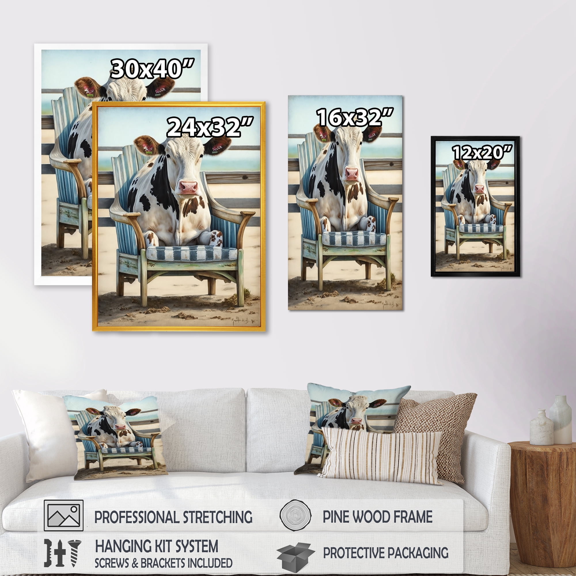 Designart Cow On A Chair III Canvas Wall Art
